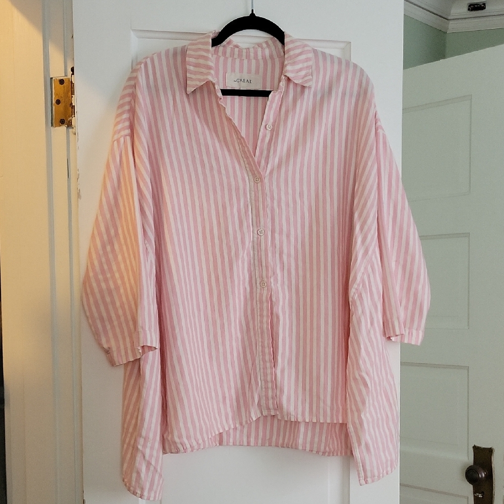 The GREAT. Pink and White Striped Button-Up Shirt - M (2)